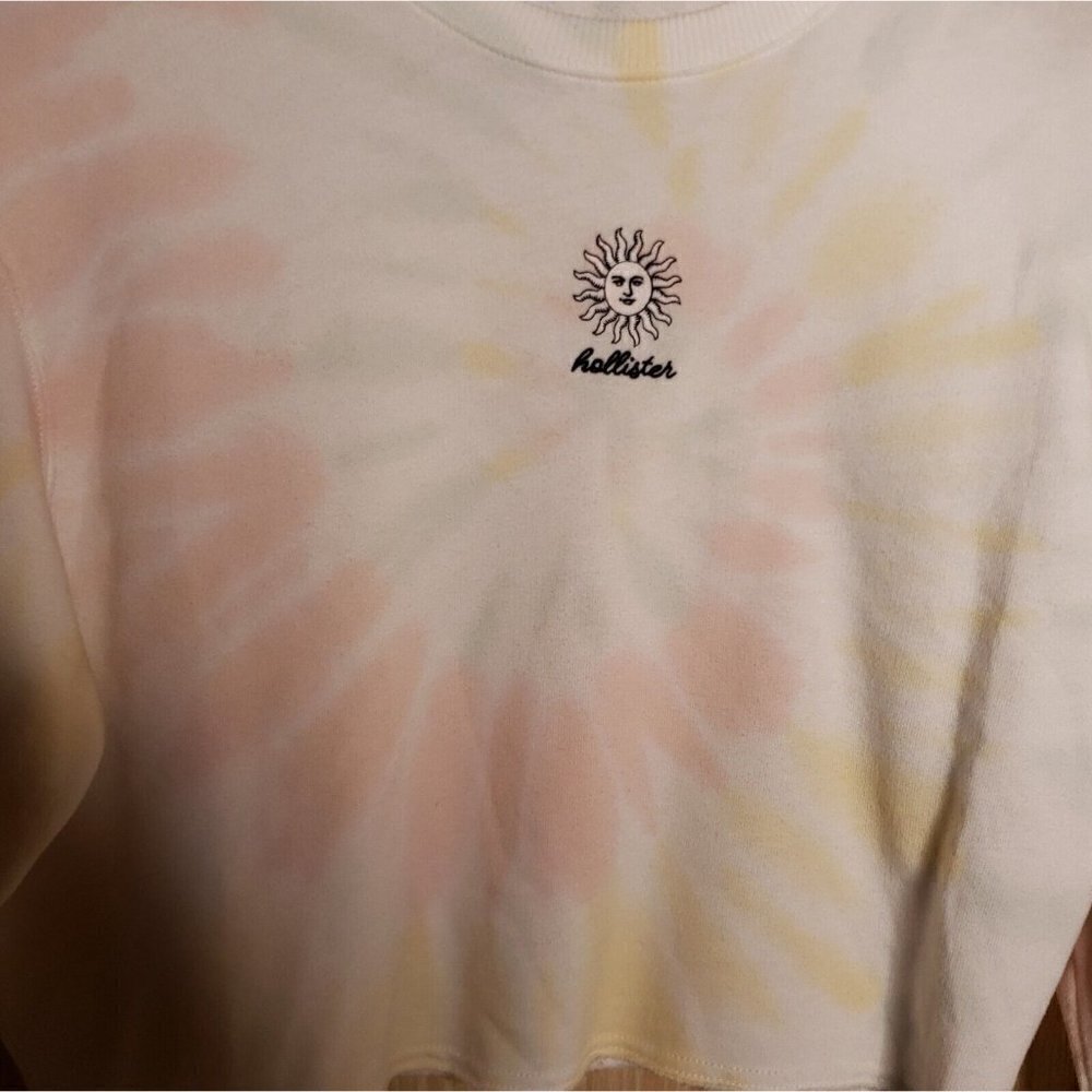 Hollister Womens White Pastel Tie Dye Cropped Sweatshirt Small - Picture 3 of 6